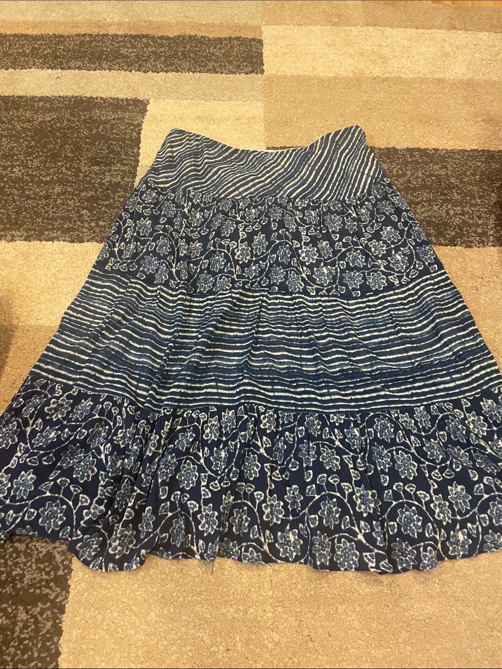 Chaps Navy and White Floral Tiered Maxi Skirt